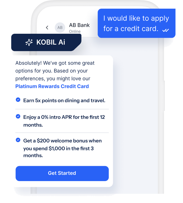 Sichere KOBIL-AI-Messaging-Unterhaltung über eine Kreditkarte auf einem Smartphone