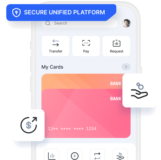 Eine sichere All-in-One-Plattform-App mit Karten und Finanz-Tools auf einem Smartphone