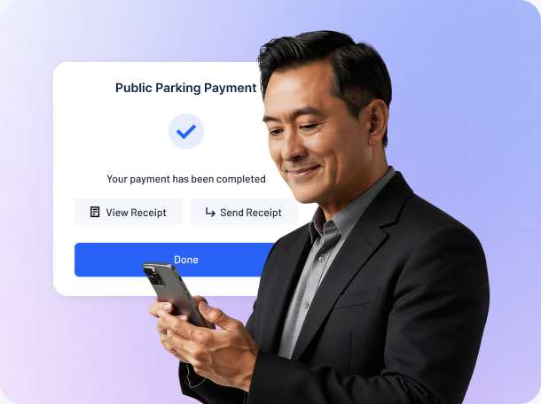 Man completing a public parking payment on his phone